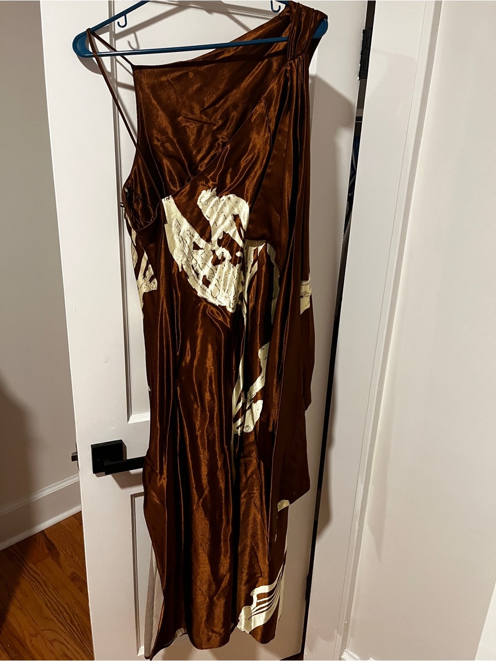 Topshop One-Shoulder Brown Maxi Dress with Cream Floral Detail